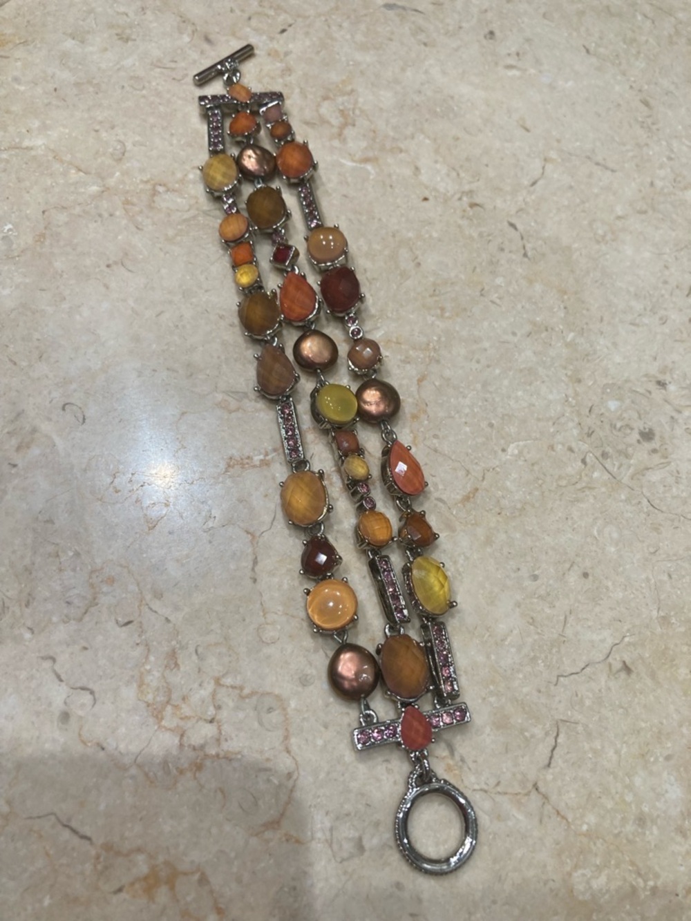 Multi-Color Stone Triple-Row Bracelet in a Silver Tone Setting; Women Jewelry